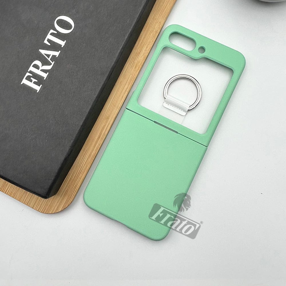 FRATO No Advertising Samsung Galaxy Z Flip 5 Liquid Silicone Case with Metal Ring Holder (Cool Green)