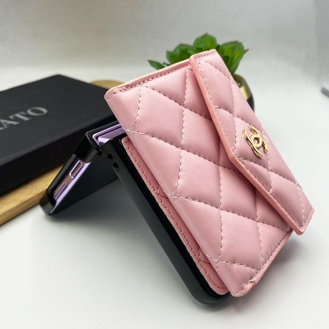 FRATO No Advertising Samsung Galaxy Z Flip 5 Luxury CC Puffer Stitch Card Holder Case Cover
