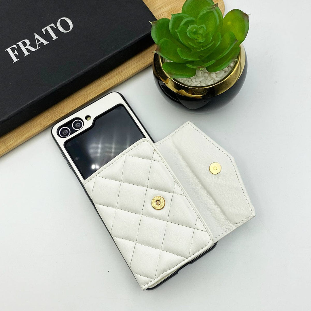 FRATO No Advertising Samsung Galaxy Z Flip 5 Luxury CC Puffer Stitch Card Holder Case Cover