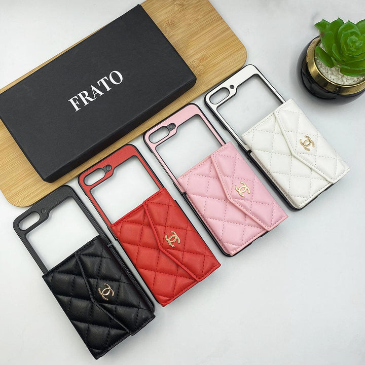 FRATO No Advertising Samsung Galaxy Z Flip 5 Luxury CC Puffer Stitch Card Holder Case Cover