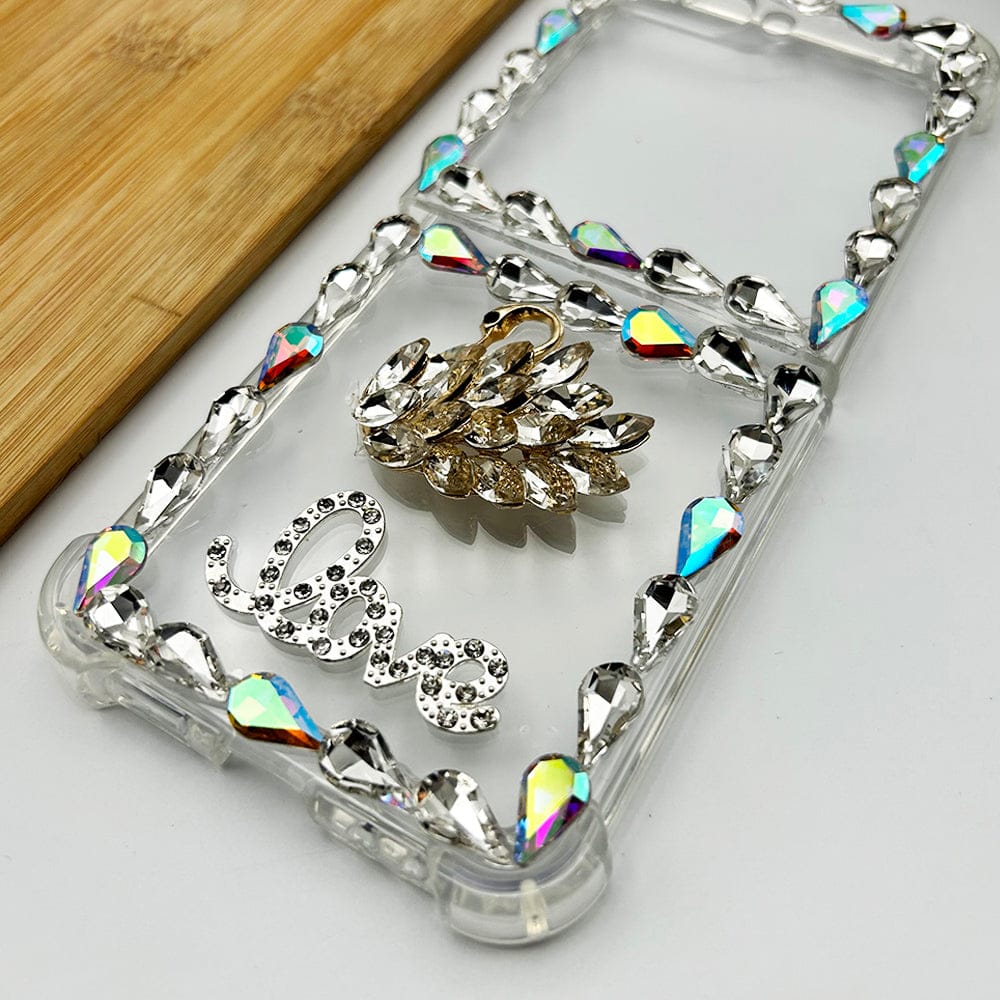 FRATO No Advertising Samsung Galaxy Z Flip 5 Luxury Crystal Diamond Swan Design Case Cover