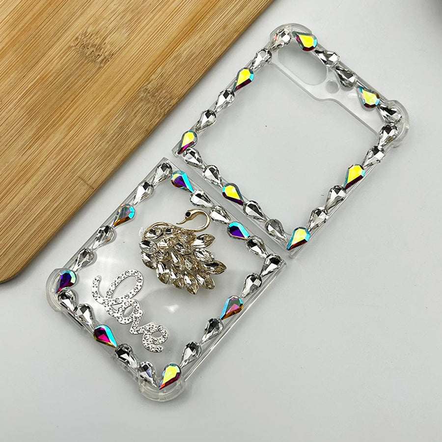 FRATO No Advertising Samsung Galaxy Z Flip 5 Luxury Crystal Diamond Swan Design Case Cover