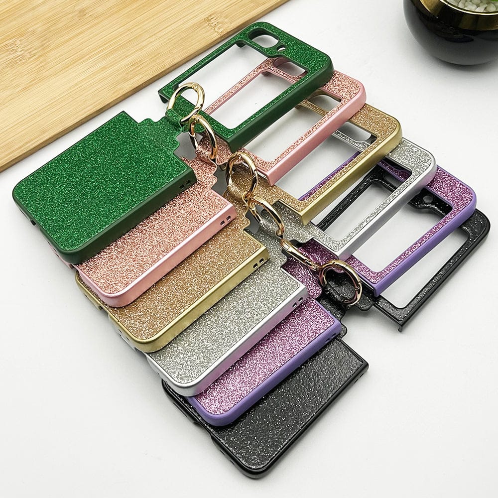 FRATO No Advertising Samsung Galaxy Z Flip 5 Shimmer Glitter Bling Metal Ring Holder Case Cover