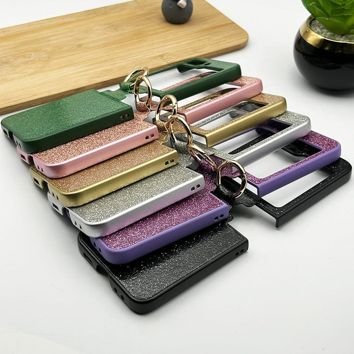 FRATO No Advertising Samsung Galaxy Z Flip 5 Shimmer Glitter Bling Metal Ring Holder Case Cover