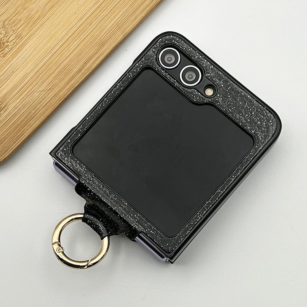 FRATO No Advertising Samsung Galaxy Z Flip 5 Shimmer Glitter Bling Metal Ring Holder Case Cover