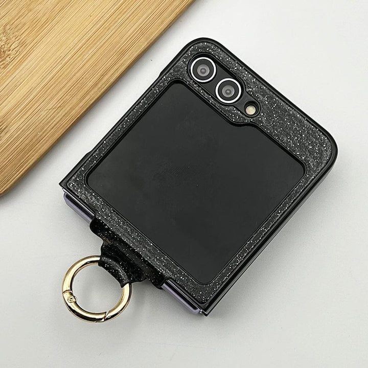 FRATO No Advertising Samsung Galaxy Z Flip 5 Shimmer Glitter Bling Metal Ring Holder Case Cover