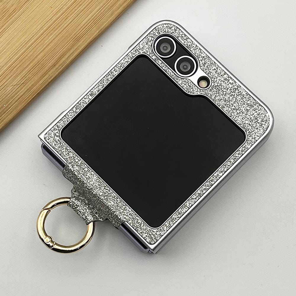 FRATO No Advertising Samsung Galaxy Z Flip 5 Shimmer Glitter Bling Metal Ring Holder Case Cover