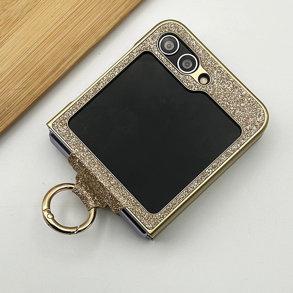 FRATO No Advertising Samsung Galaxy Z Flip 5 Shimmer Glitter Bling Metal Ring Holder Case Cover