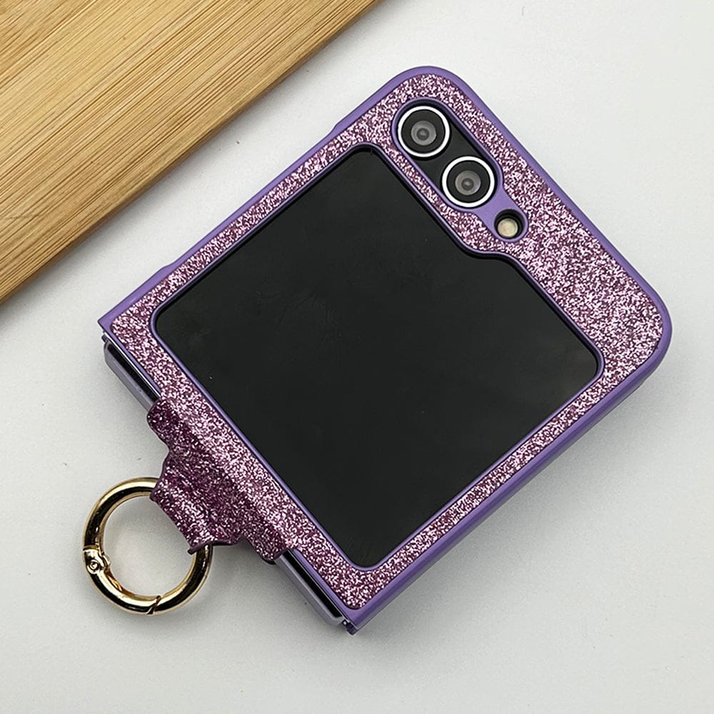 FRATO No Advertising Samsung Galaxy Z Flip 5 Shimmer Glitter Bling Metal Ring Holder Case Cover