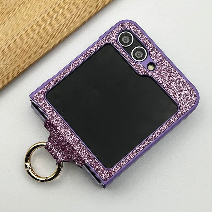 FRATO No Advertising Samsung Galaxy Z Flip 5 Shimmer Glitter Bling Metal Ring Holder Case Cover