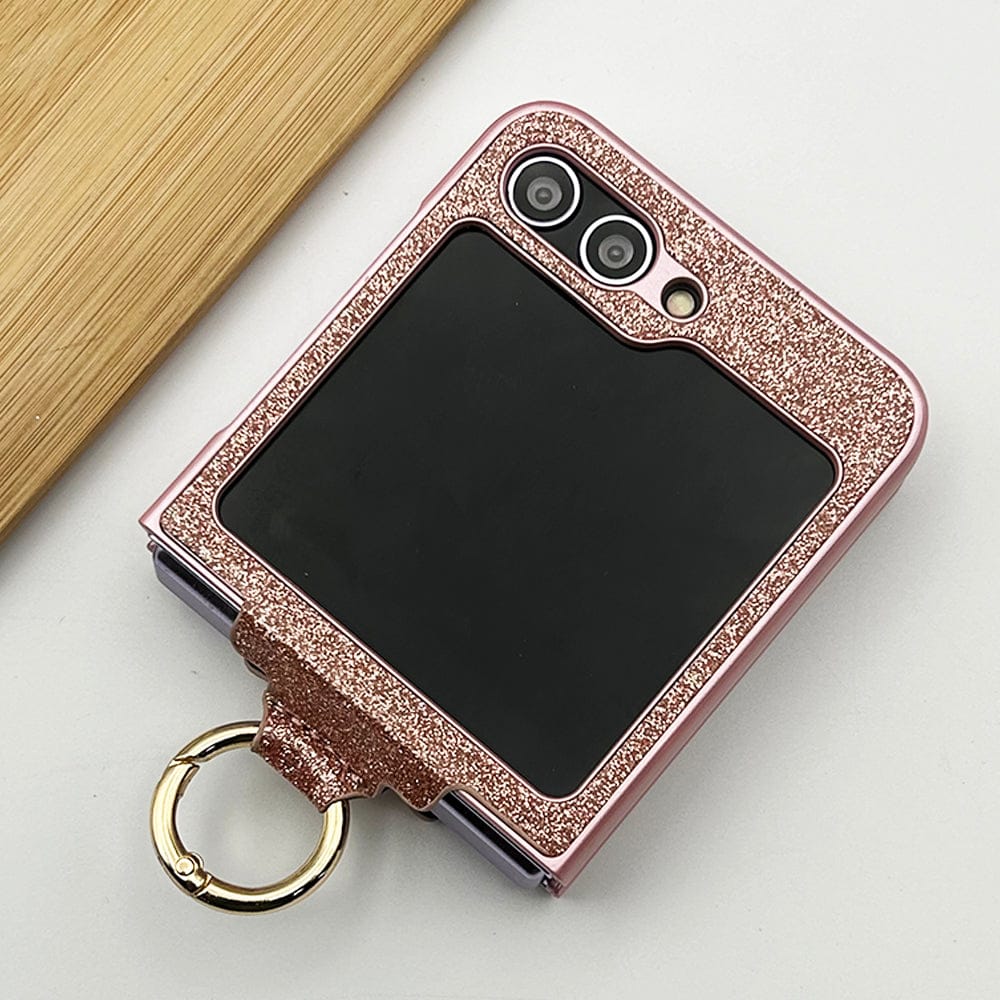 FRATO No Advertising Samsung Galaxy Z Flip 5 Shimmer Glitter Bling Metal Ring Holder Case Cover