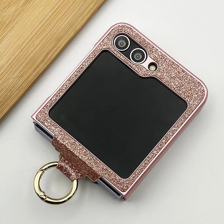 FRATO No Advertising Samsung Galaxy Z Flip 5 Shimmer Glitter Bling Metal Ring Holder Case Cover