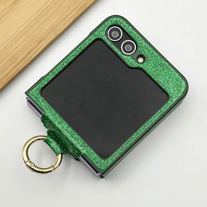 FRATO No Advertising Samsung Galaxy Z Flip 5 Shimmer Glitter Bling Metal Ring Holder Case Cover