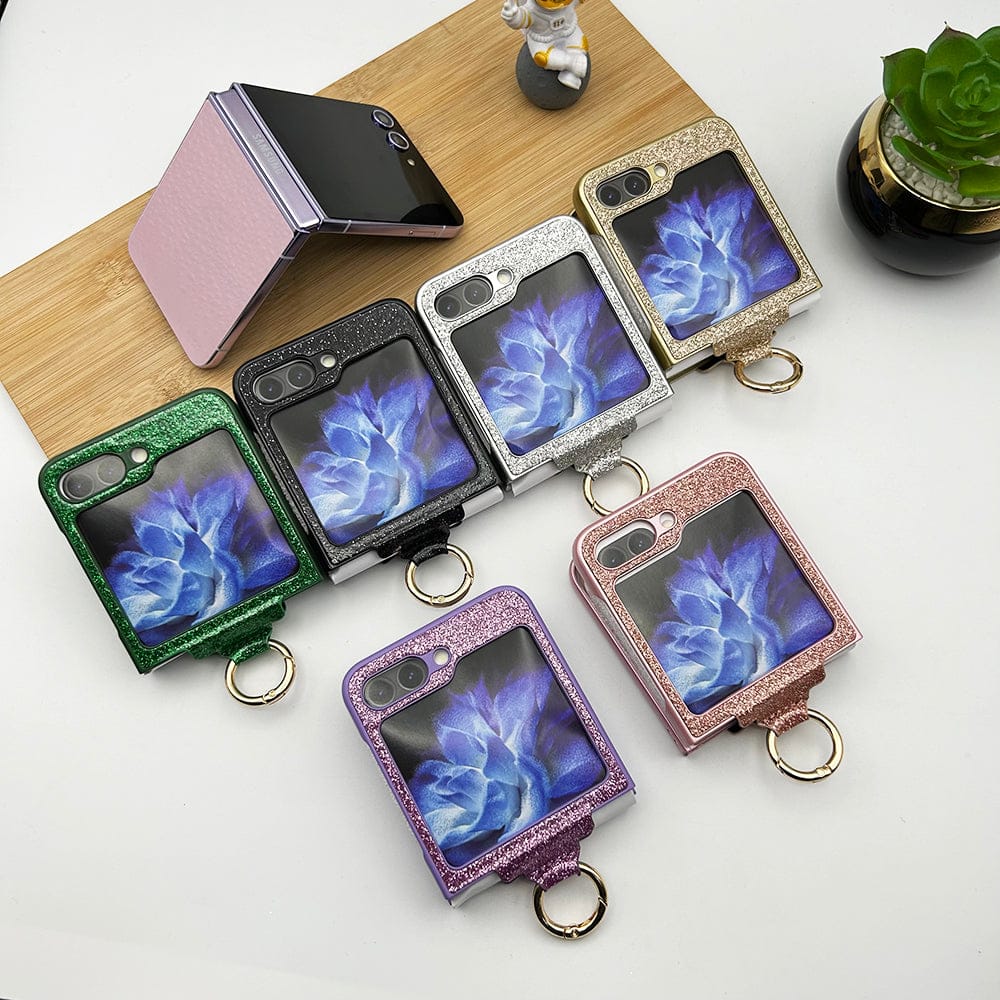 FRATO No Advertising Samsung Galaxy Z Flip 5 Shimmer Glitter Bling Metal Ring Holder Case Cover