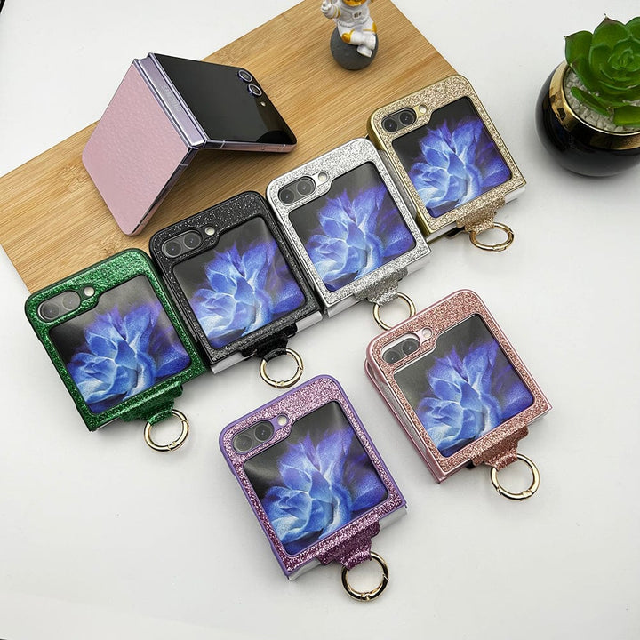 FRATO No Advertising Samsung Galaxy Z Flip 5 Shimmer Glitter Bling Metal Ring Holder Case Cover