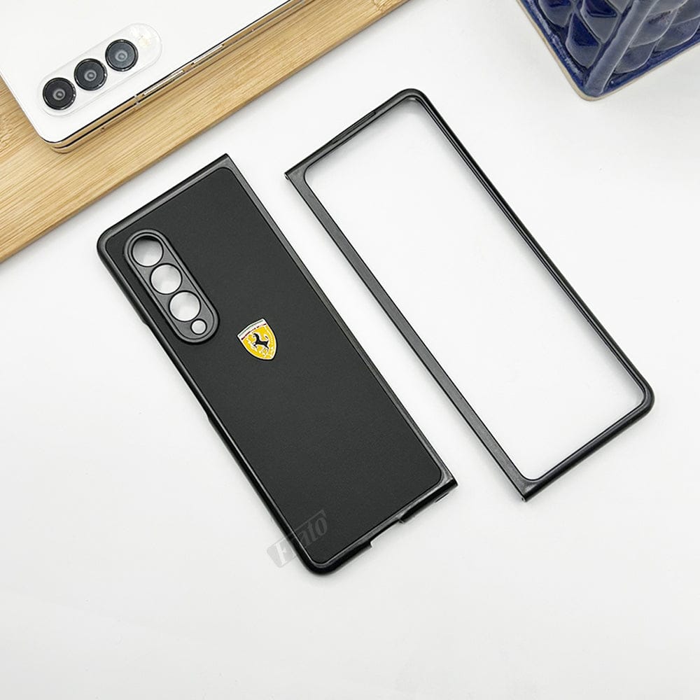 FRATO No Advertising Samsung Galaxy Z Fold 4 Ferrari Sports Car Logo Case Cover With Camera Protection (Carbon Black)