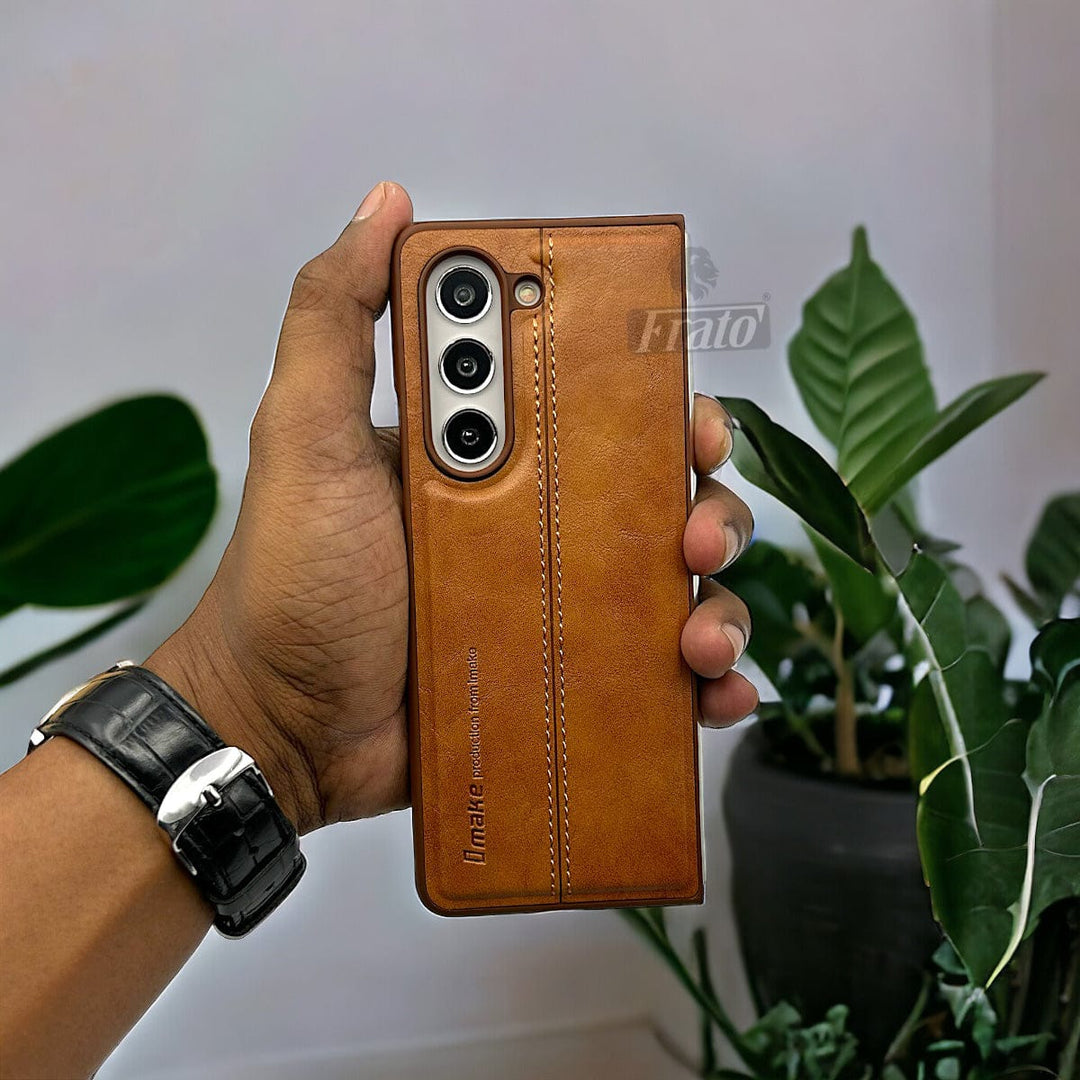 FRATO No Advertising Samsung Galaxy Z Fold 5 PU Leather Stitched Case With Inside Velvet Cover
