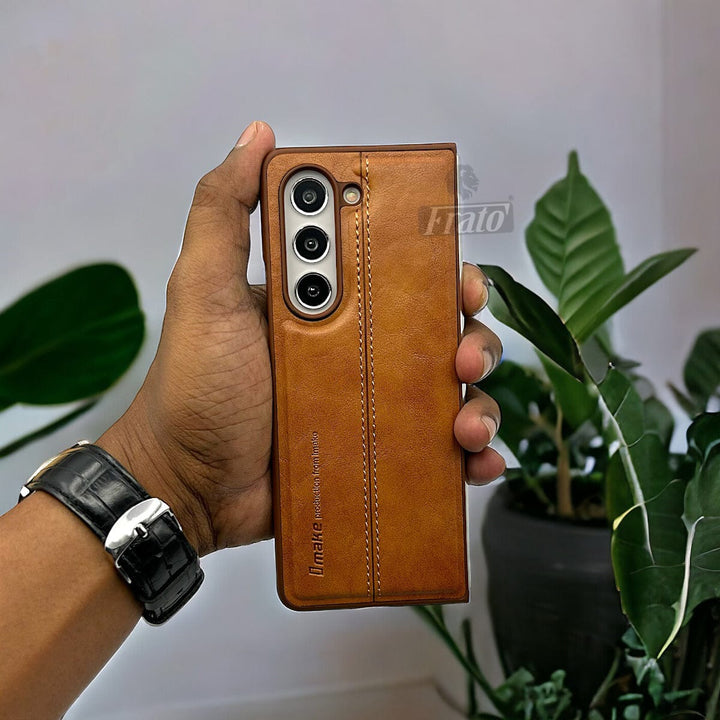 FRATO No Advertising Samsung Galaxy Z Fold 5 PU Leather Stitched Case With Inside Velvet Cover
