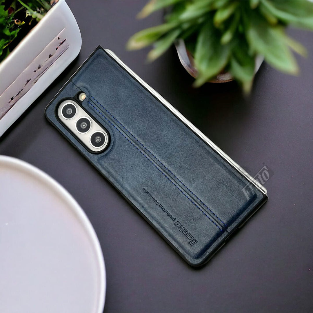 FRATO No Advertising Samsung Galaxy Z Fold 5 PU Leather Stitched Case With Inside Velvet Cover