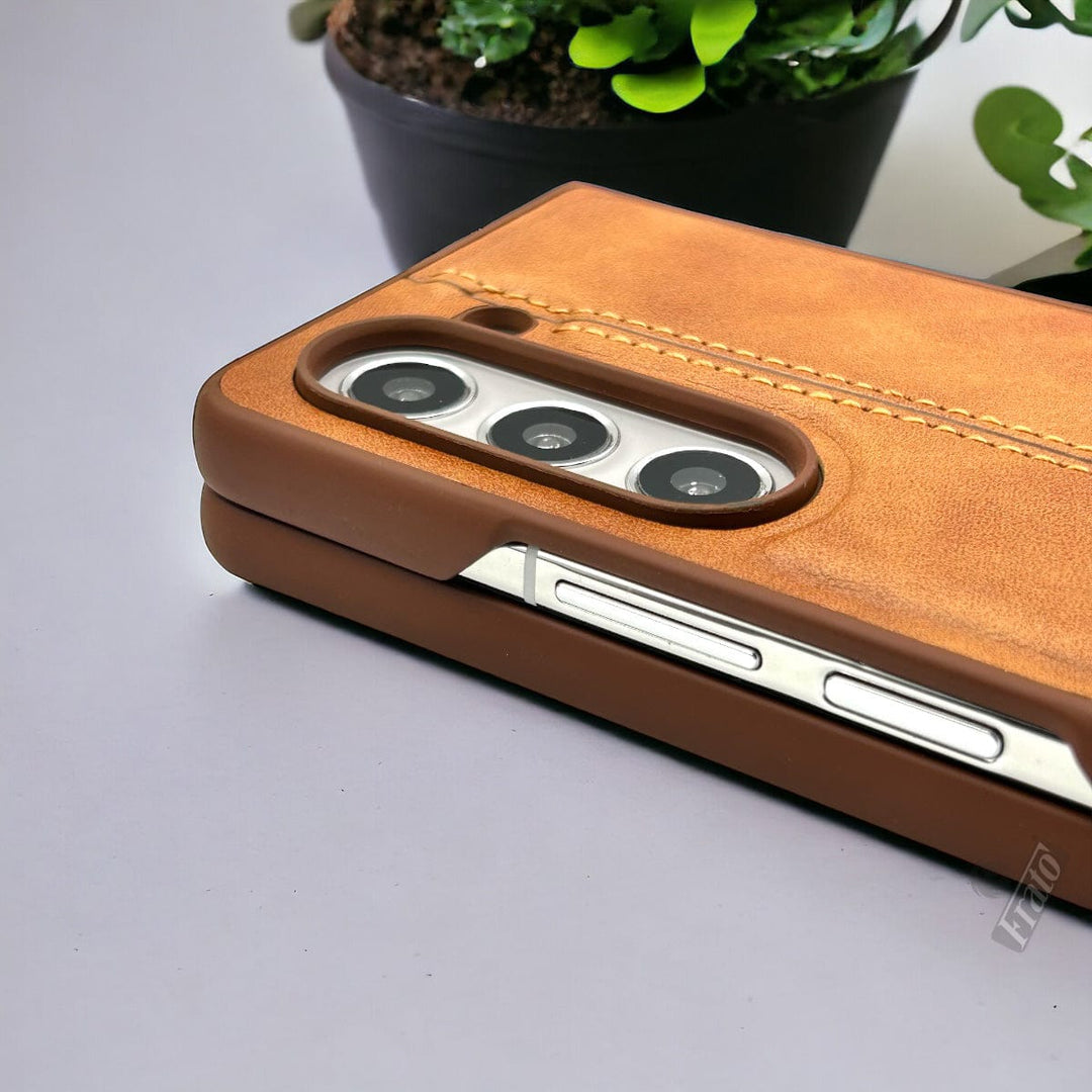 FRATO No Advertising Samsung Galaxy Z Fold 5 PU Leather Stitched Case With Inside Velvet Cover
