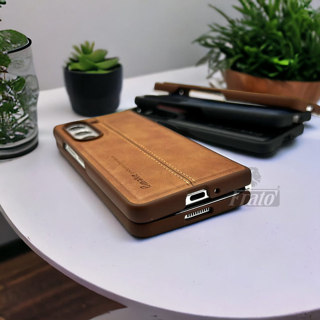 FRATO No Advertising Samsung Galaxy Z Fold 5 PU Leather Stitched Case With Inside Velvet Cover