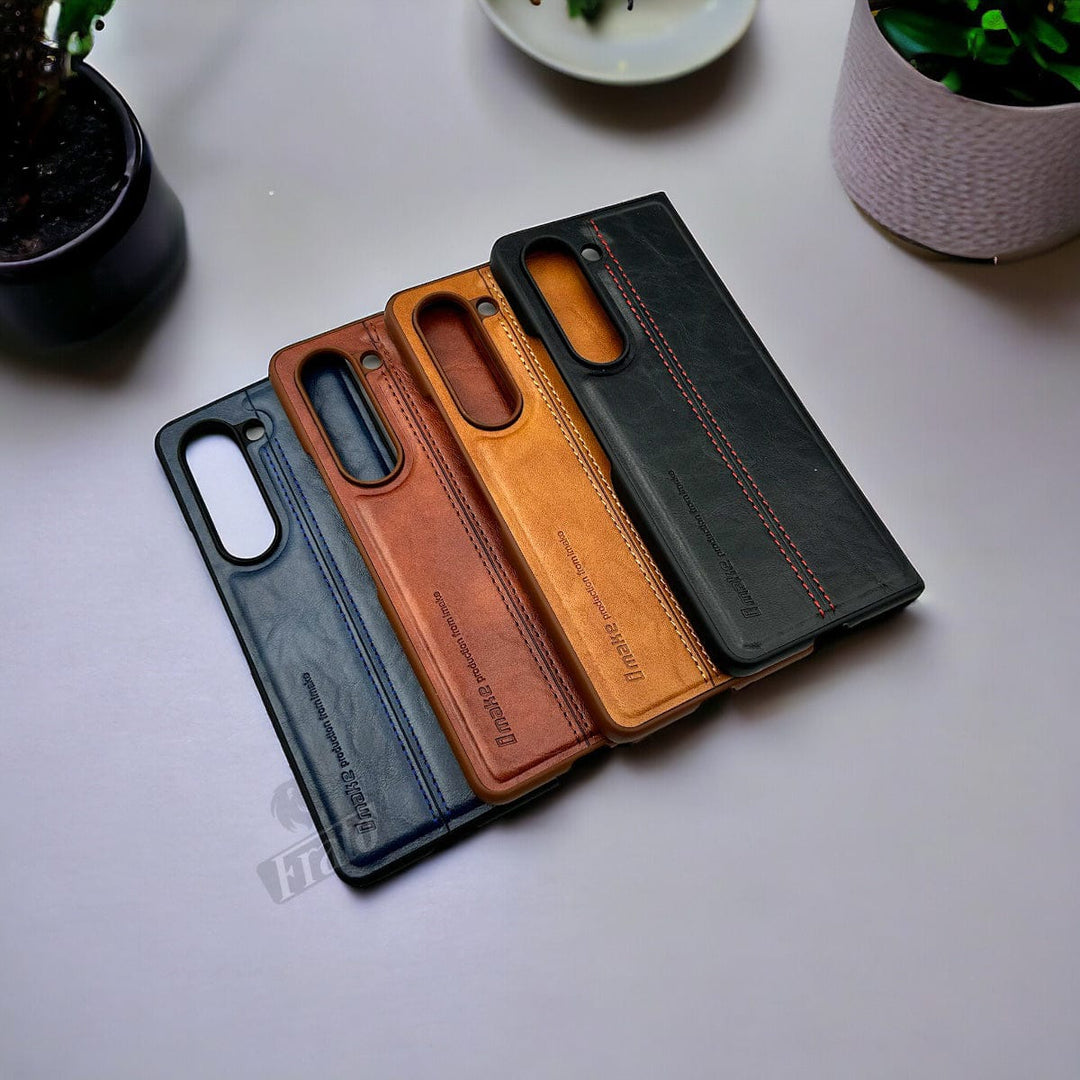 FRATO No Advertising Samsung Galaxy Z Fold 5 PU Leather Stitched Case With Inside Velvet Cover