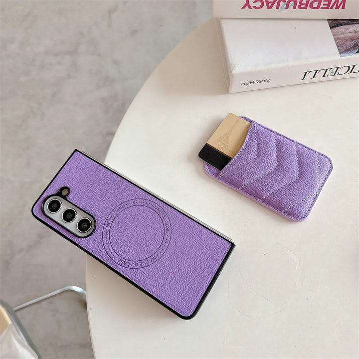 FRATO No Advertising Samsung Galaxy Z Fold 6 Magsafe Case Luxury CC Leather Magnetic Wireless Charging Card Wallet Case