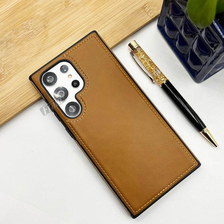 FRATO No Advertising Samsung S23 Ultra / Brown Samsung Galaxy S23 Series Luxury PU Leather Back Cover