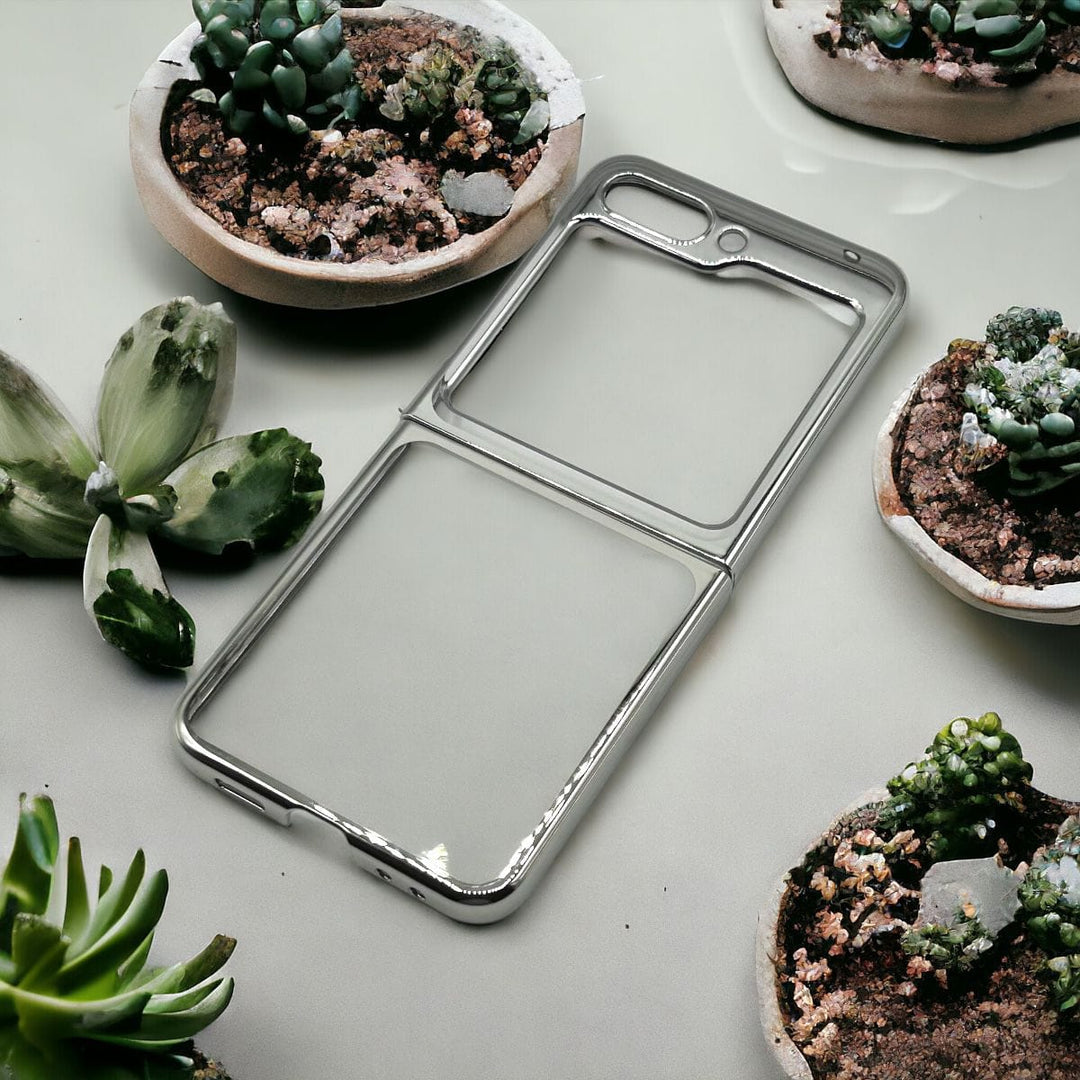 FRATO No Advertising Silver Samsung Galaxy Z Flip 5 Transparent Case Non Yellow Chrome Cover