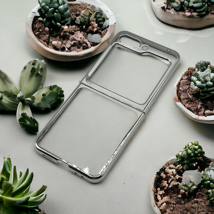FRATO No Advertising Silver Samsung Galaxy Z Flip 5 Transparent Case Non Yellow Chrome Cover
