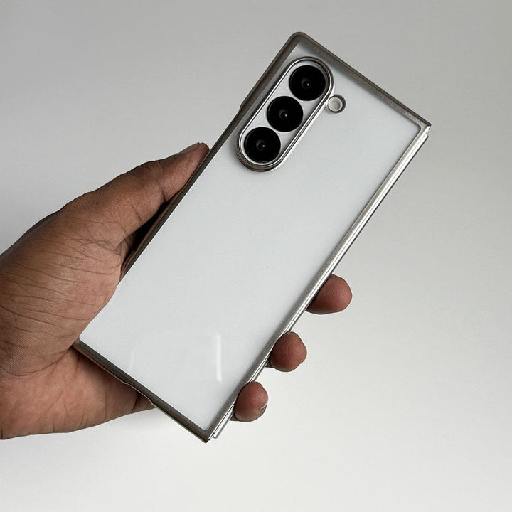 FRATO No Advertising Silver Samsung Galaxy Z Fold 6 Hard Crystal Clear Chrome Electroplated Cover