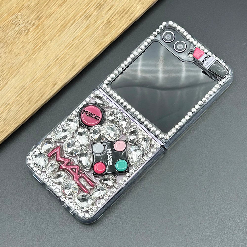 FRATO No Advertising White Samsung Galaxy Z Flip 5 3D Makeup Diamond Theme Design Case Cover