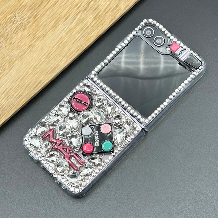FRATO No Advertising White Samsung Galaxy Z Flip 5 3D Makeup Diamond Theme Design Case Cover