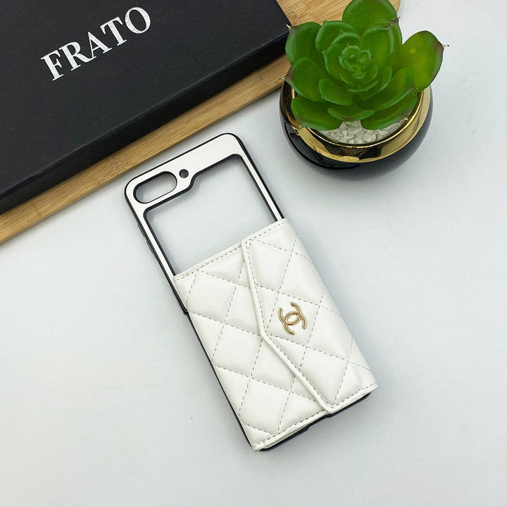 FRATO No Advertising White Samsung Galaxy Z Flip 5 Luxury CC Puffer Stitch Card Holder Case Cover