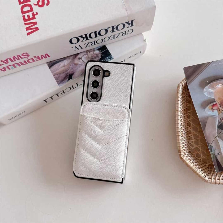 FRATO No Advertising White Samsung Galaxy Z Fold 6 Magsafe Case Luxury CC Leather Magnetic Wireless Charging Card Wallet Case