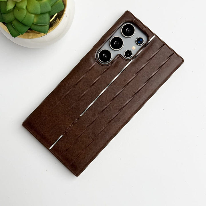 FRATO Samsung Case Brown Samsung Galaxy S24 Ultra Suitcase Design PU Leather Case Cover