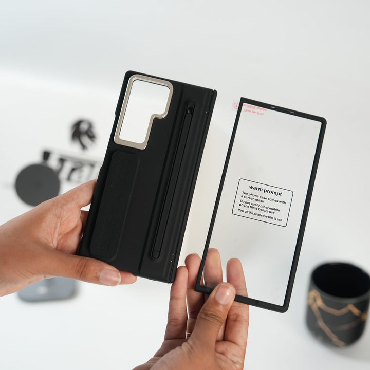 FRATO Samsung Case Fold 7 / Black Galaxy Z Fold Series Premium Grip Strap Case with S Pen Holder &amp; Stand