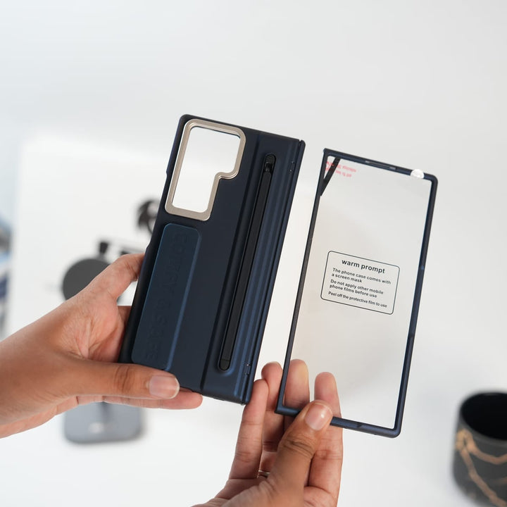 FRATO Samsung Case Fold 7 / Blue Galaxy Z Fold Series Premium Grip Strap Case with S Pen Holder &amp; Stand