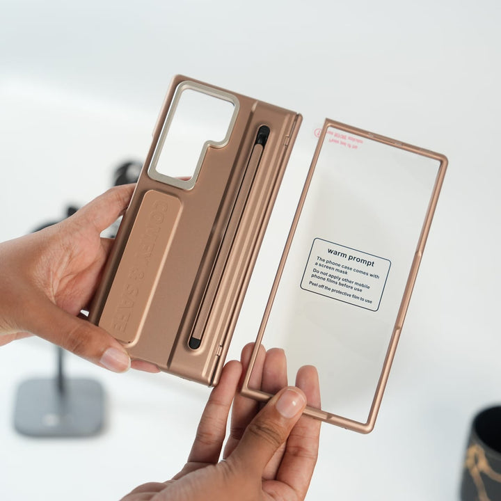 FRATO Samsung Case Fold 7 / Rose Gold Galaxy Z Fold Series Premium Grip Strap Case with S Pen Holder &amp; Stand