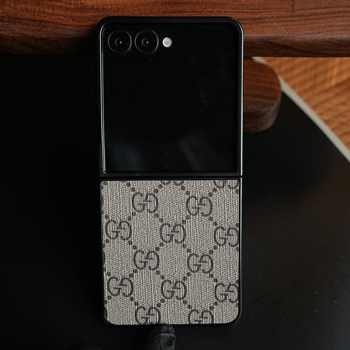 FRATO Samsung Galaxy Z Flip 8 Luxury 2G Pattern PU Leather Case Cover For Samsung Galaxy Z Flip 8 (Beige)