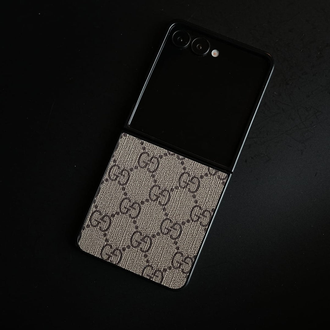 FRATO Samsung Galaxy Z Flip 8 Luxury 2G Pattern PU Leather Case Cover For Samsung Galaxy Z Flip 8 (Beige)