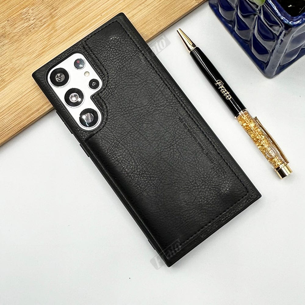 FRATO Samsung S22U Black Samsung Galaxy S22 Ultra Leather Card Holder Wallet Back Cover