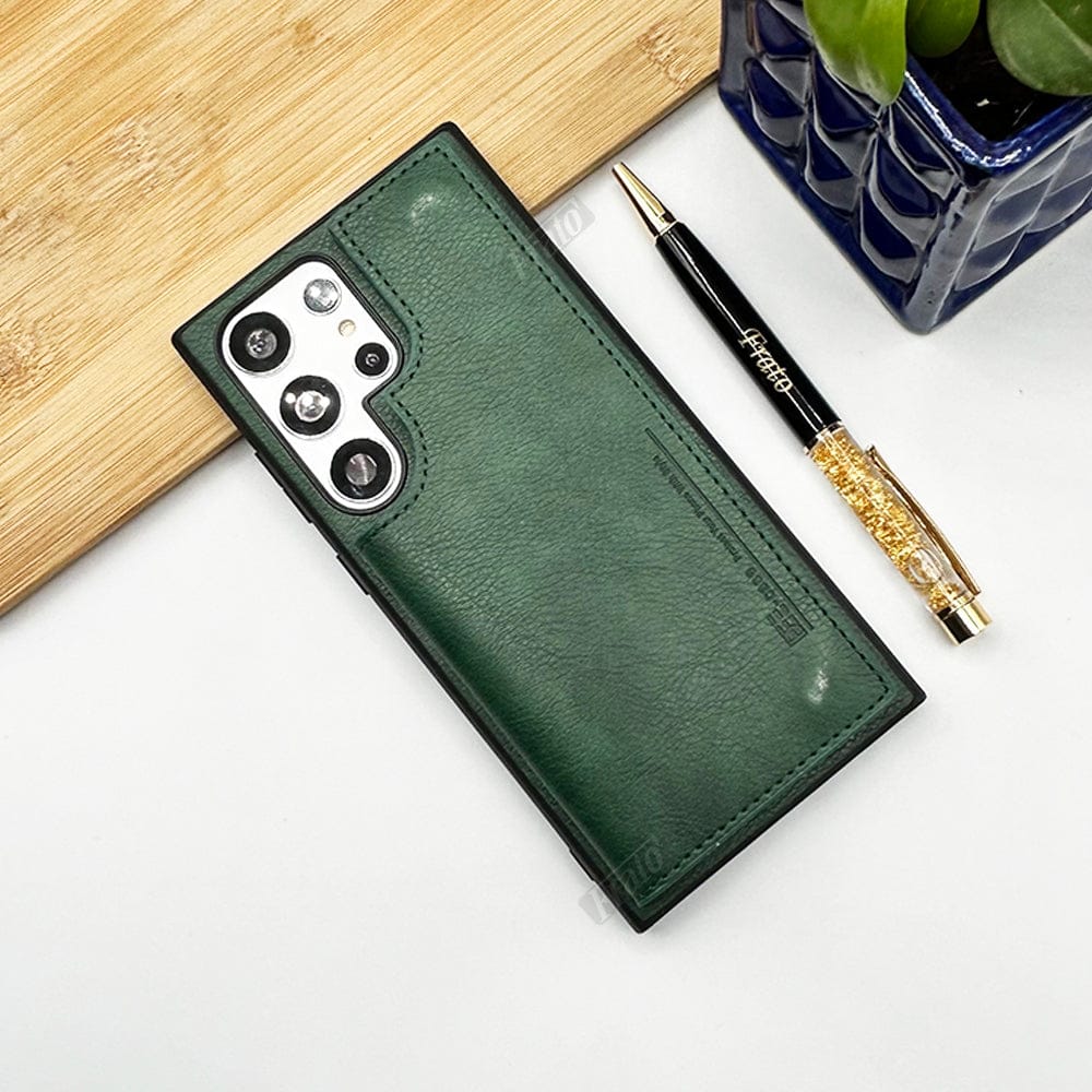 FRATO Samsung S22U Green Samsung Galaxy S22 Ultra Leather Card Holder Wallet Back Cover