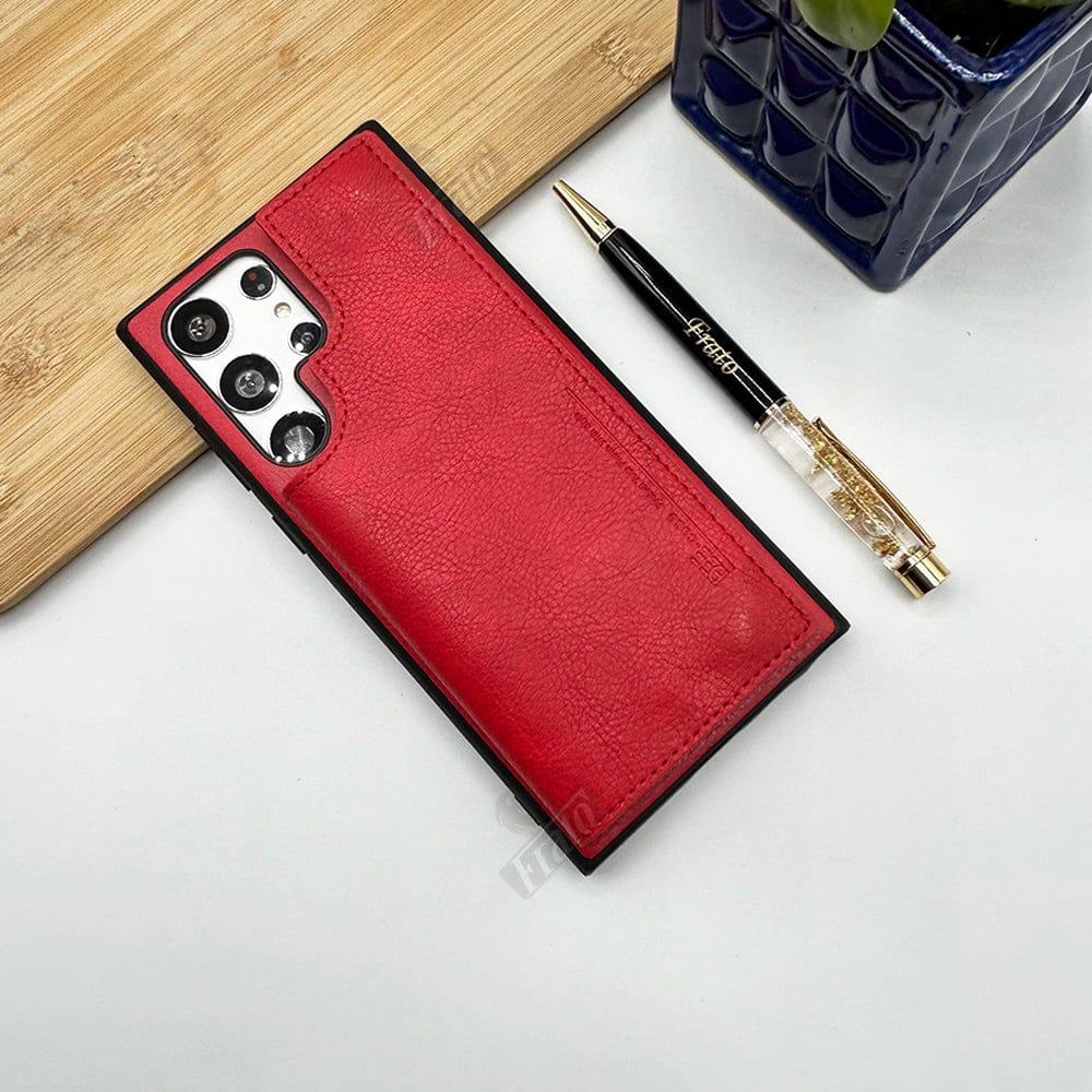 FRATO Samsung S22U Red Samsung Galaxy S22 Ultra Leather Card Holder Wallet Back Cover