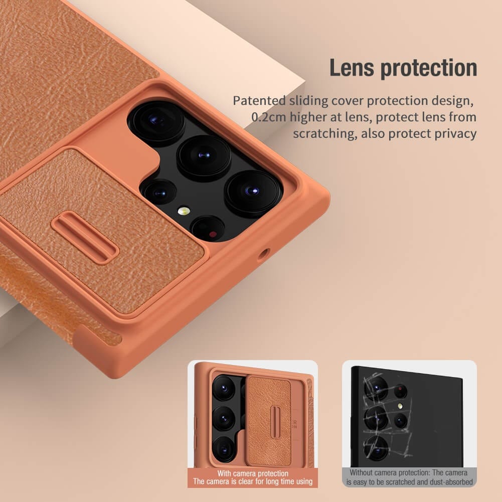 FRATO Samsung S22U Samsung Galaxy S22 Ultra Camera Protection QIN Leather Flip Case Black