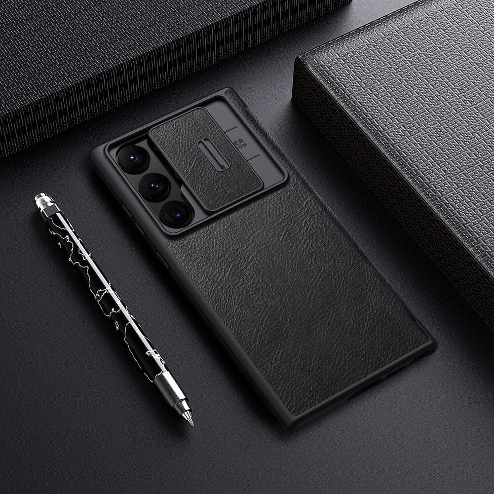 FRATO Samsung S22U Samsung Galaxy S22 Ultra Camera Protection QIN Leather Flip Case Black