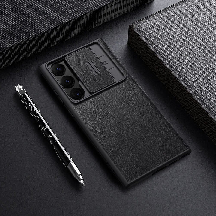 FRATO Samsung S22U Samsung Galaxy S22 Ultra Camera Protection QIN Leather Flip Case Black