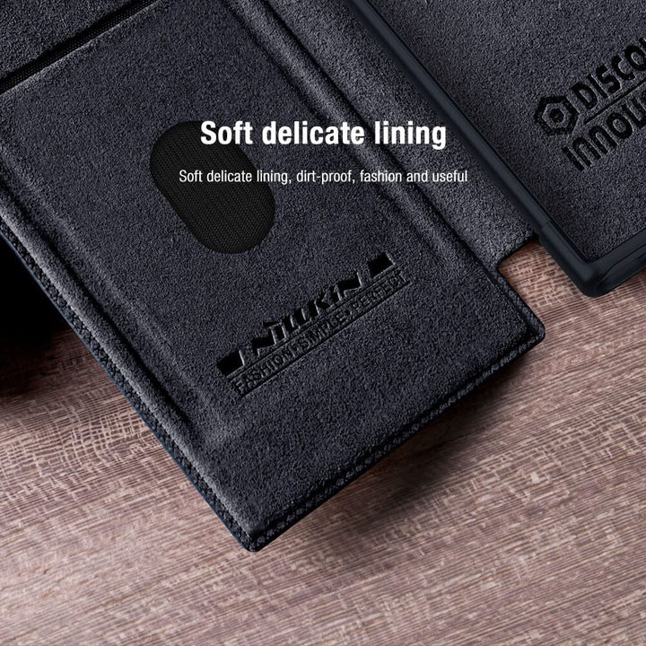 FRATO Samsung S22U Samsung Galaxy S22 Ultra Camera Protection QIN Leather Flip Case Black