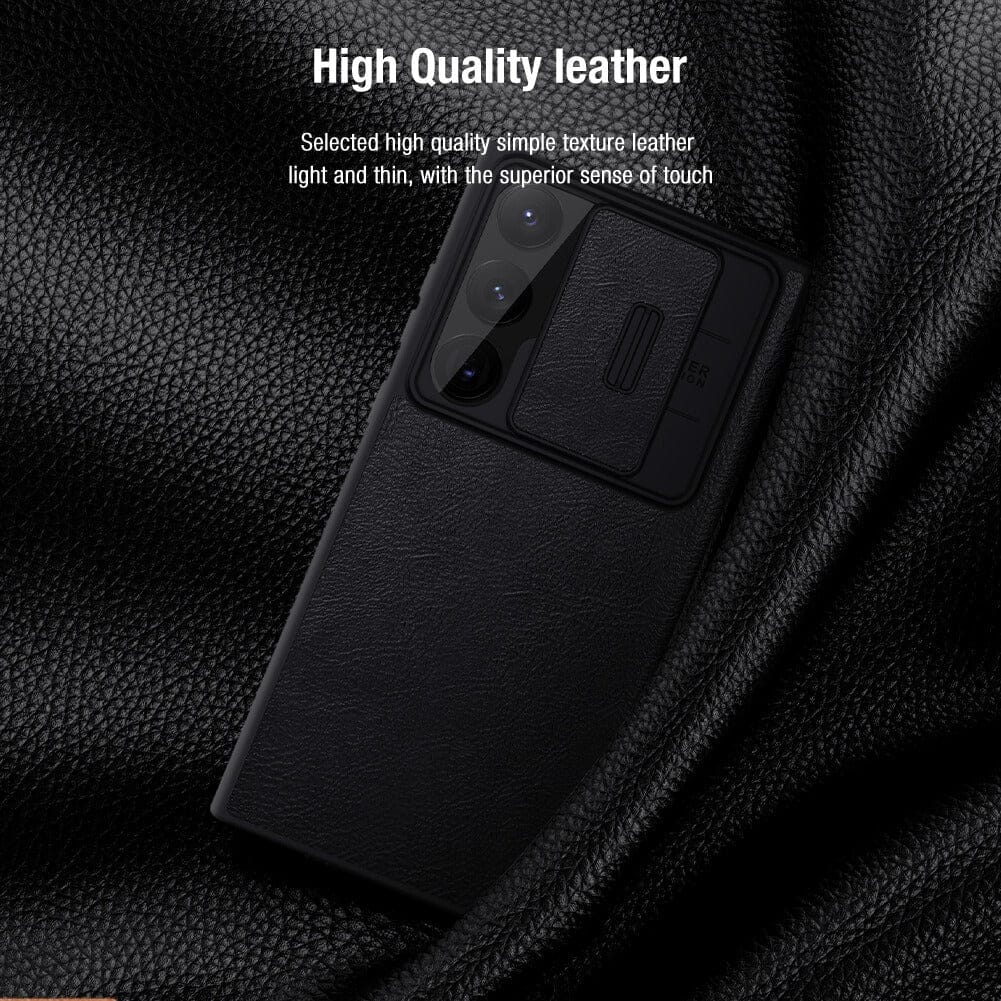 FRATO Samsung S22U Samsung Galaxy S22 Ultra Camera Protection QIN Leather Flip Case Black