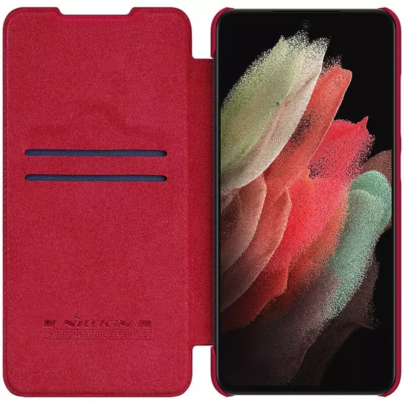 FRATO Samsung S22U Samsung Galaxy S22 Ultra Camera Protection QIN Leather Flip Case Red